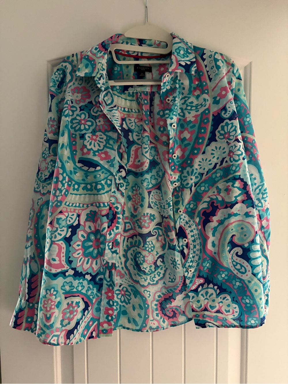 Talbots Teal, Pink & Navy Paisley Button-Up Shirt